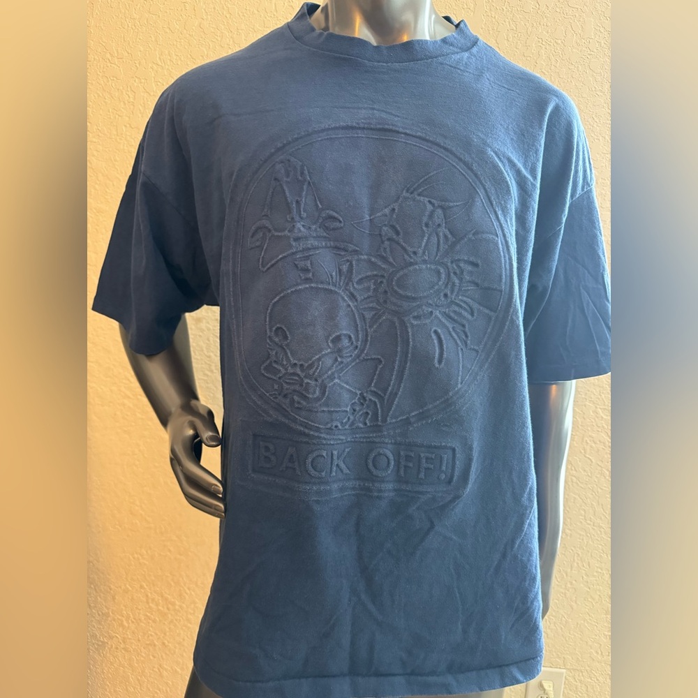 Vintage Looney Tunes WB T Shirt  Weathered Blue 26W/28W 100% Cotton Textured